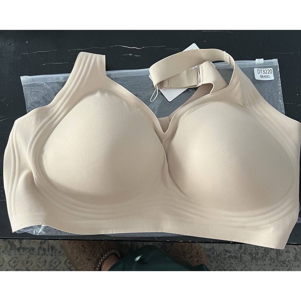 Daystry Smooth Wireless Bra Comfort Seamless Full Coverage Beige Women Size 4XL - Picture 6 of 9